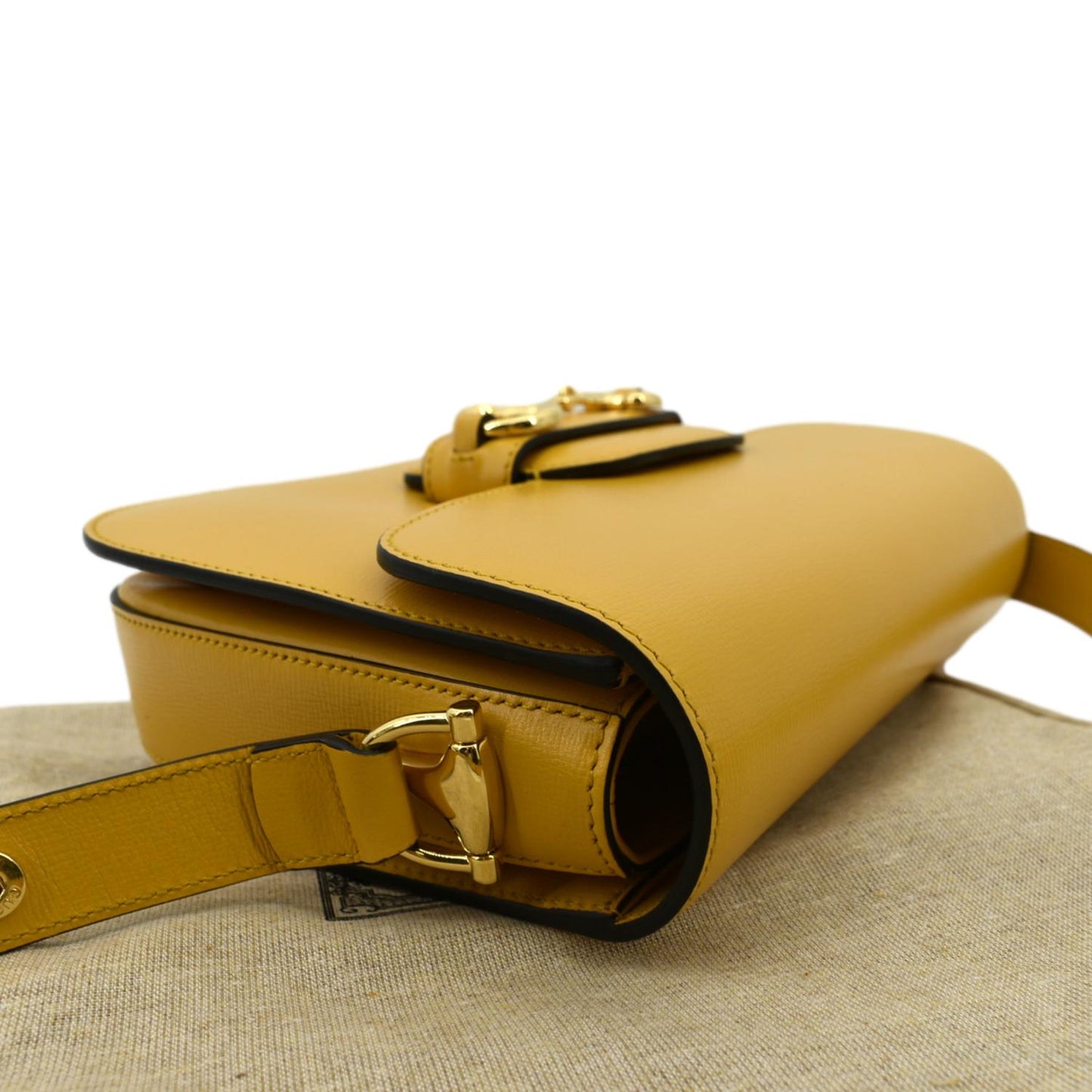 GUCCI Horsebit 1955 Leather Shoulder Bag Yellow 602204