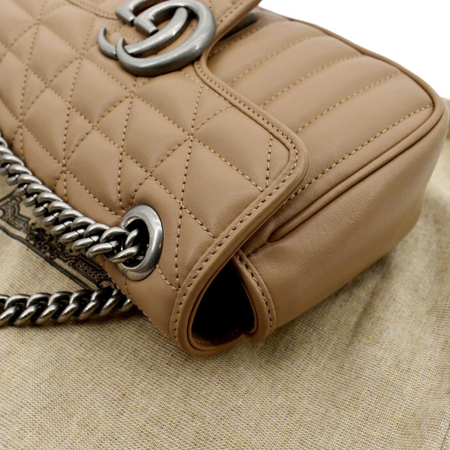 GUCCI GG Marmont Mini Leather Shoulder Bag Beige 446744