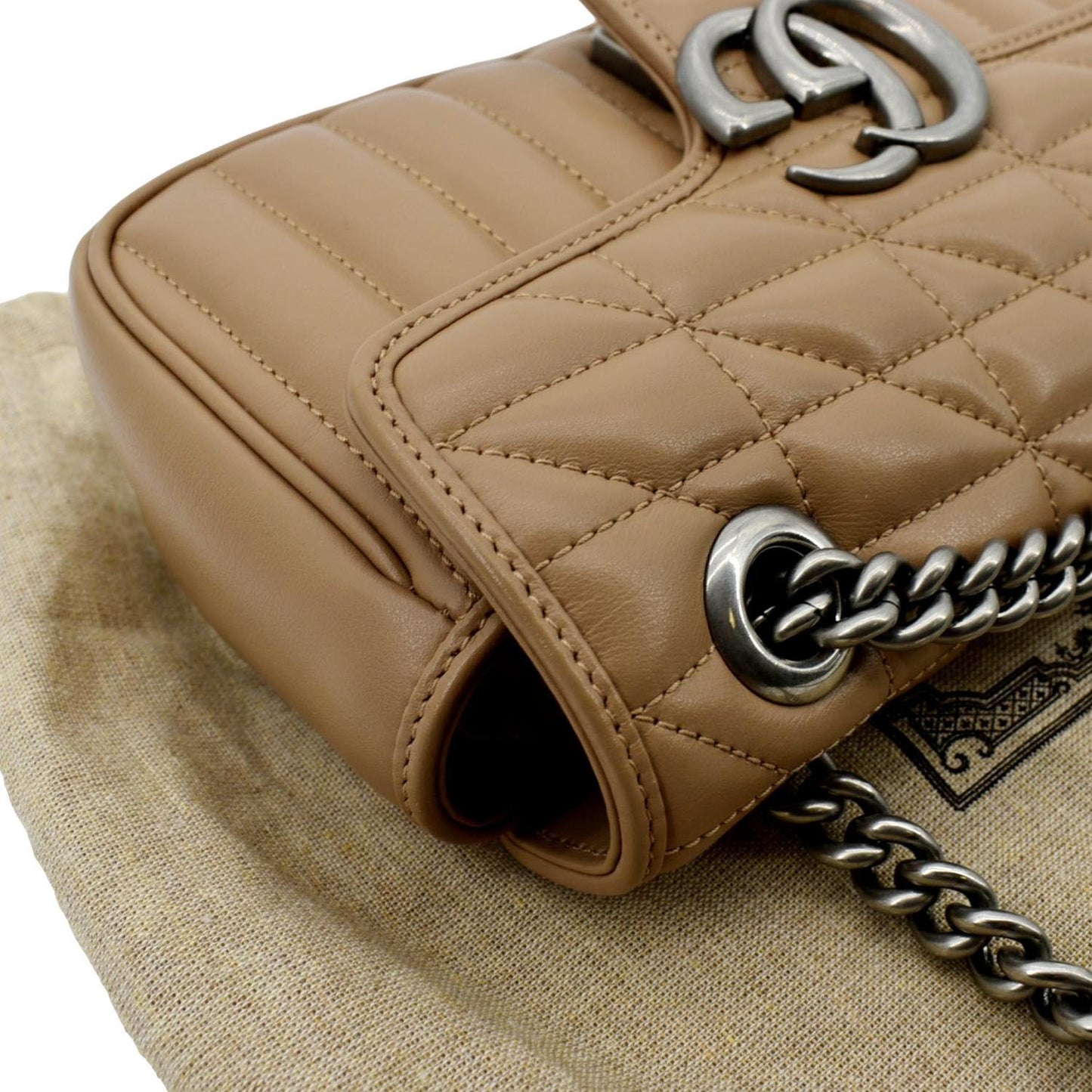 GUCCI GG Marmont Mini Leather Shoulder Bag Beige 446744