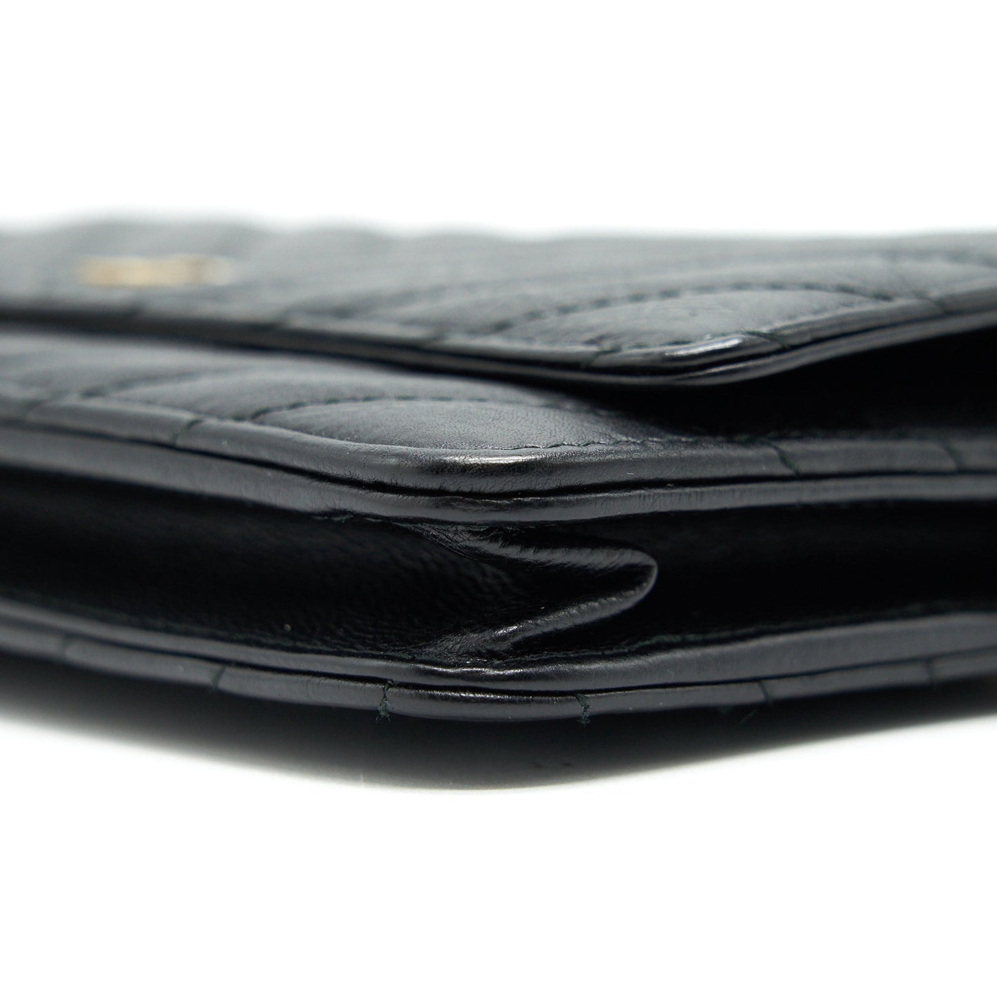 CHANEL CHEVRON WALLET ON CHAIN BLACK GHW CALFSKIN