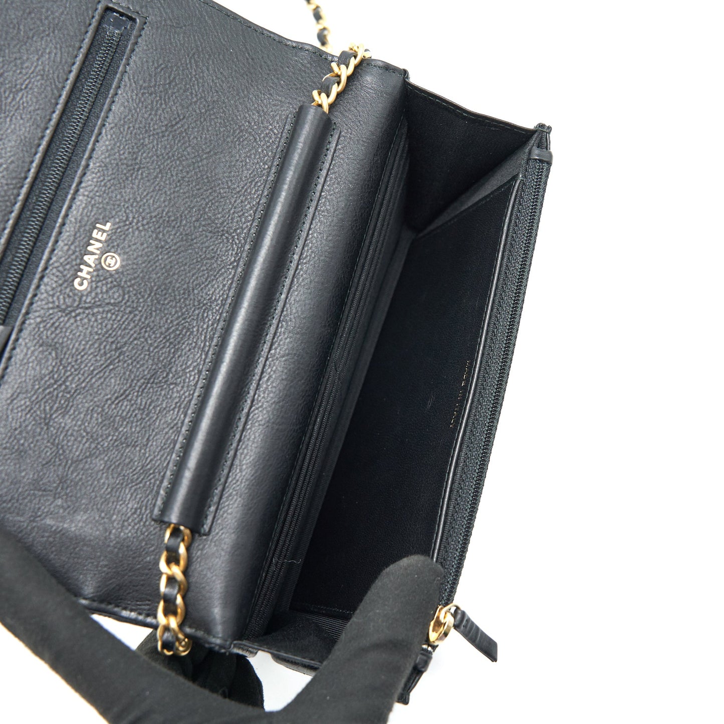 CHANEL CHEVRON WALLET ON CHAIN BLACK GHW CALFSKIN