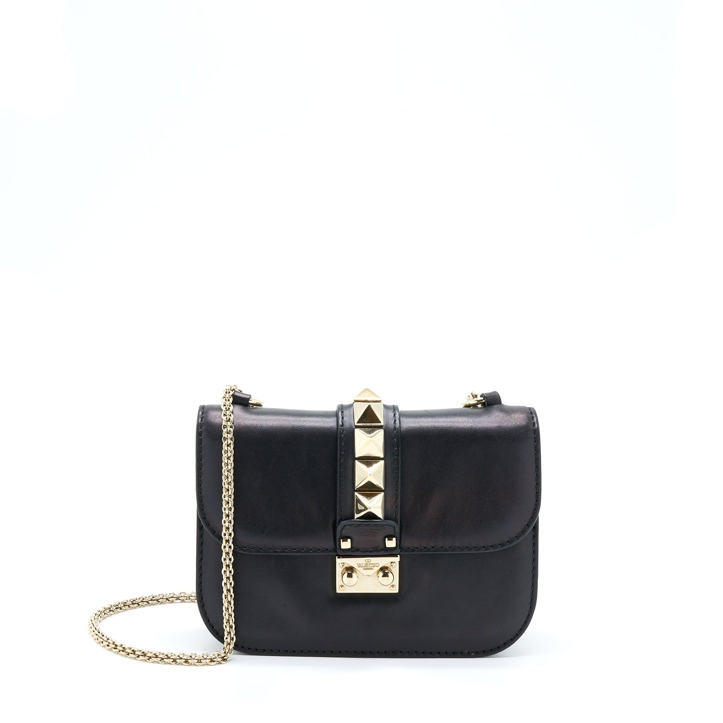 Valentino Small Rockstud Crossbody Purse With Chain Black