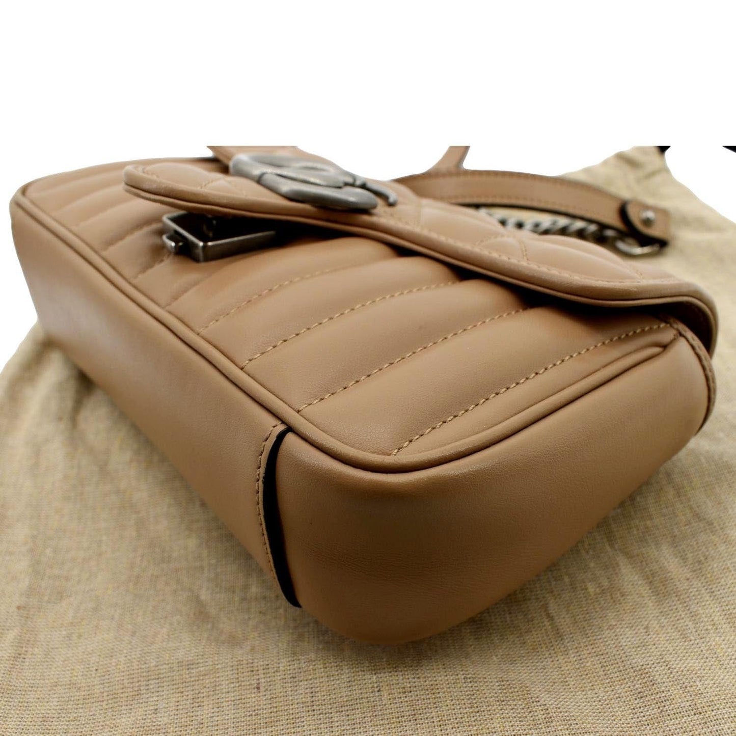 GUCCI GG Marmont Mini Leather Shoulder Bag Beige 446744