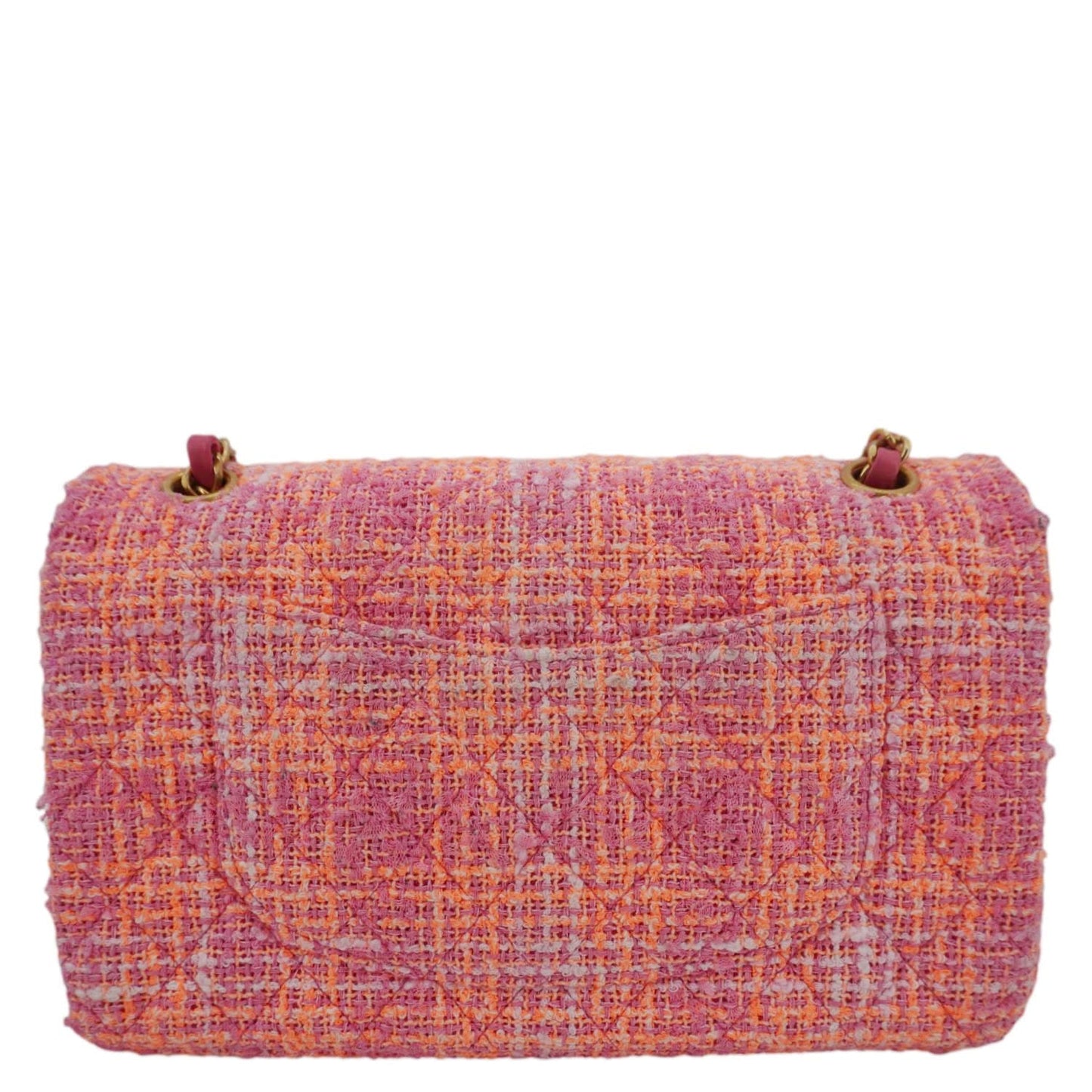 CHANEL Rectangular Flap Medium Quilted Tweed Shoulder Bag Pink