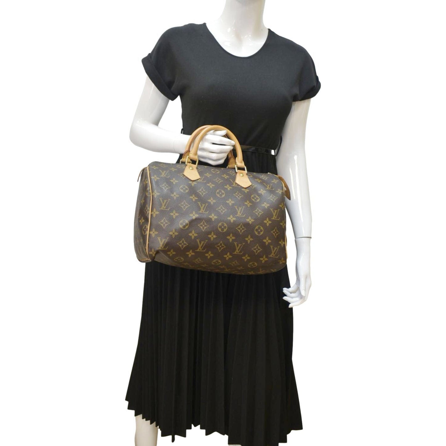 LOUIS VUITTON Speedy 30 Monogram Canvas Satchel Bag Brown
