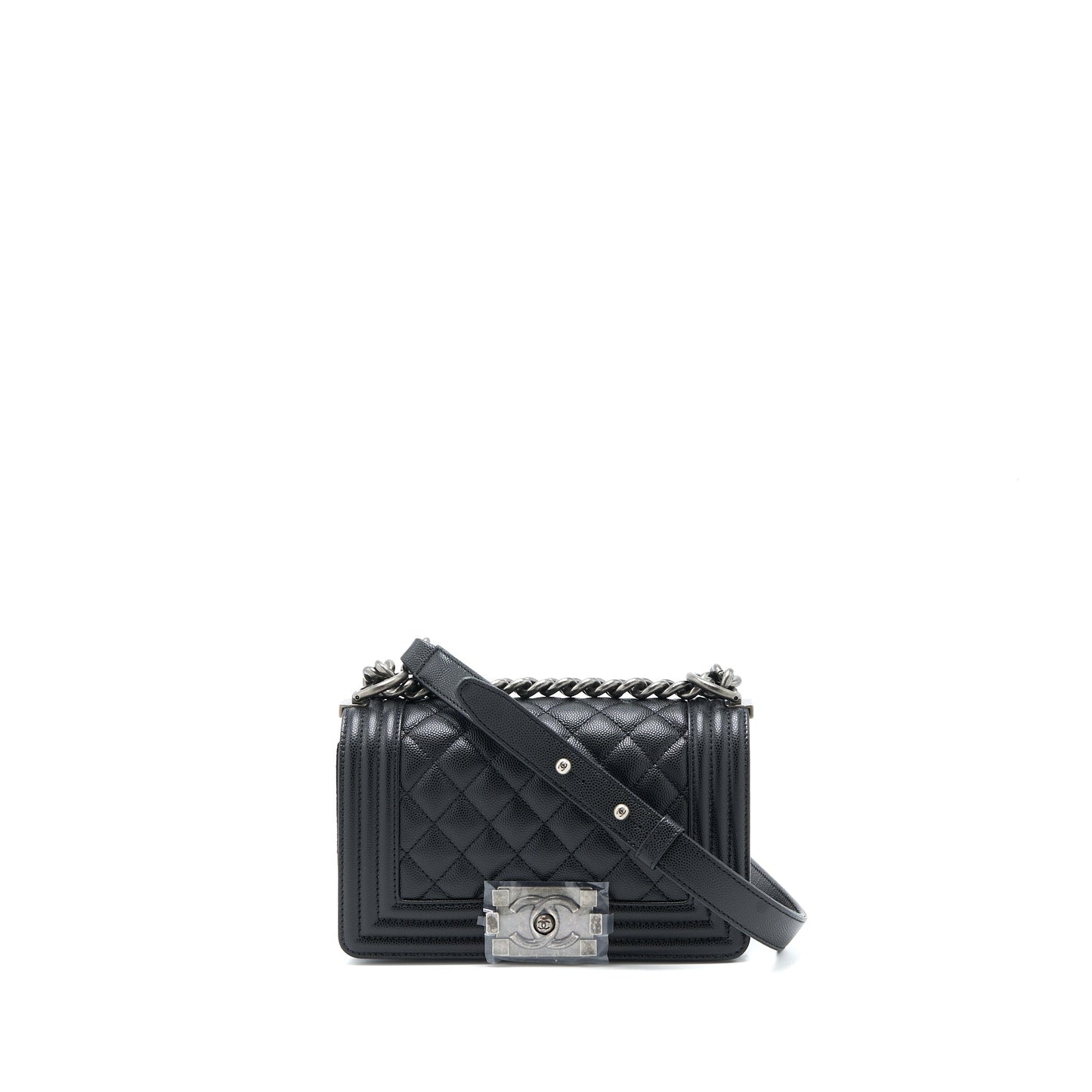 Chanel Small Boy Bag Caviar Black Ruthenium SHW (Microchip)