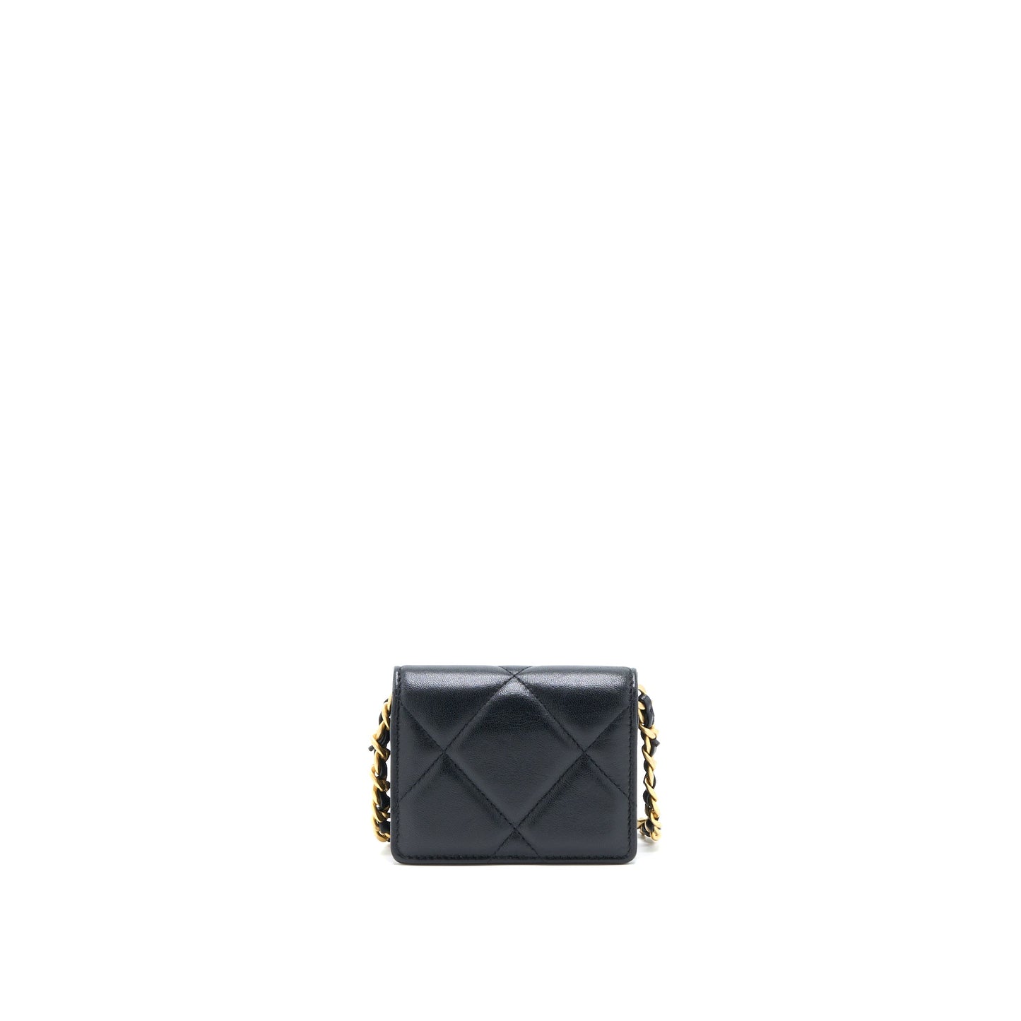 Chanel 19 Flap Card Holder with Chain Lambskin Black Multicolour Hardware