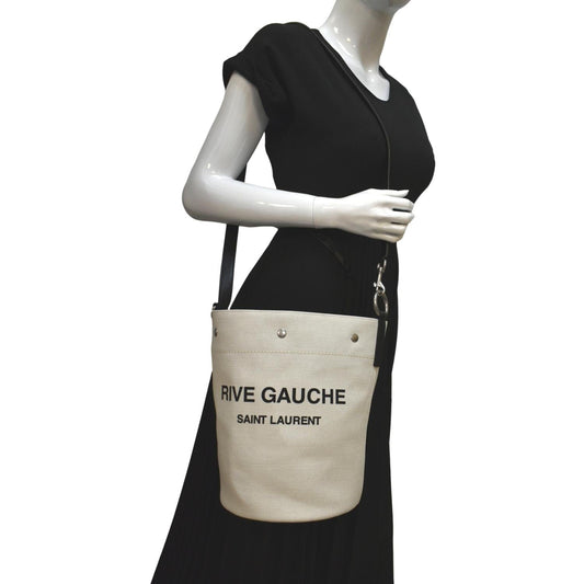 YVES SAINT LAURENT Rive Gauche Linen Bucket Bag White