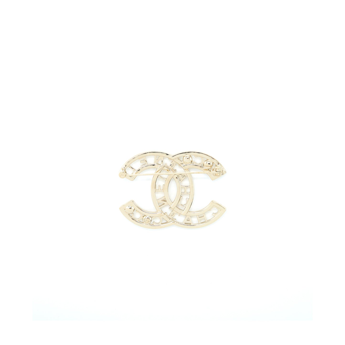 Chanel Large Model CC Logo with Crystal/Pearl Brooch Light Gold Tone