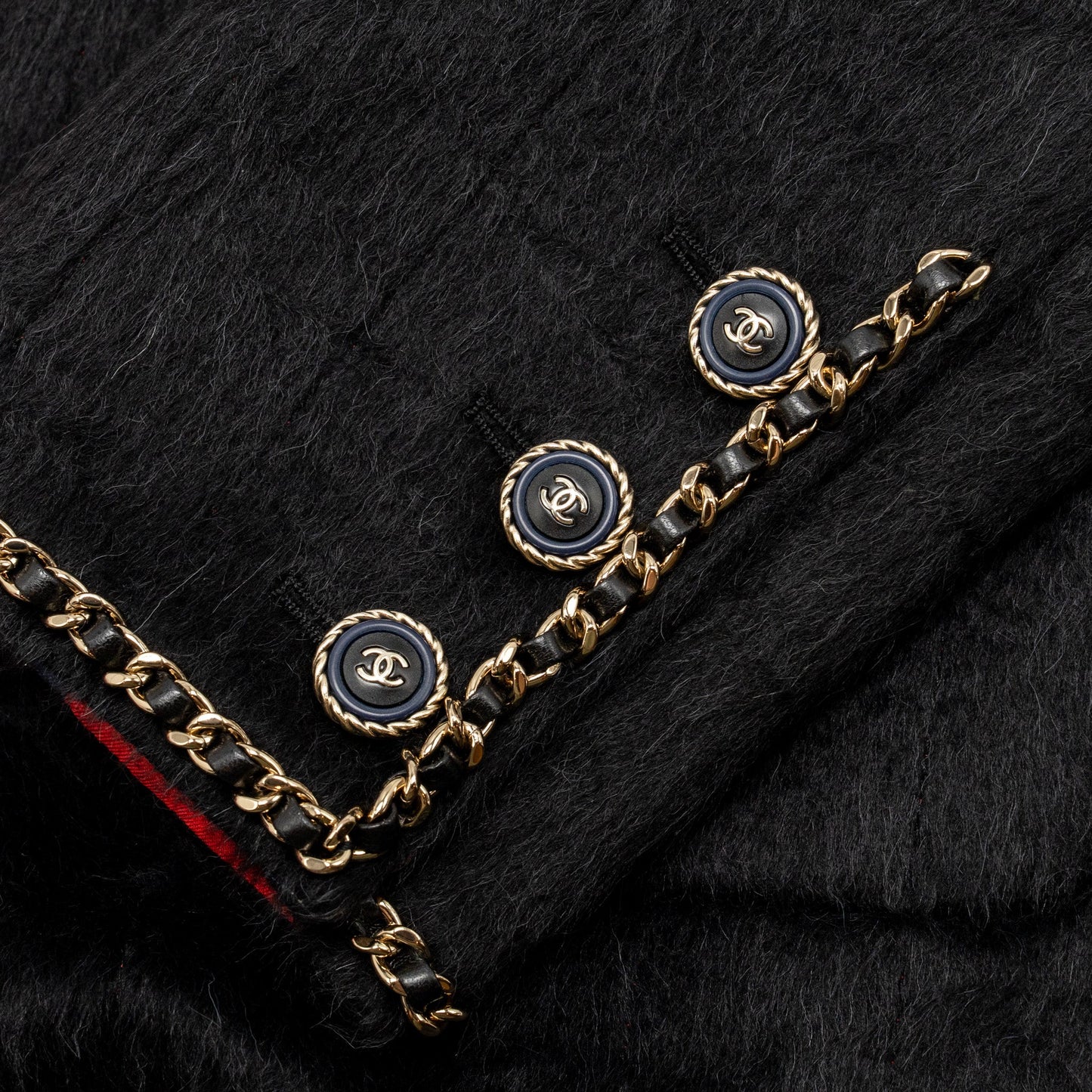 Chanel size 38 19B jacket llama / wool with chain detail black