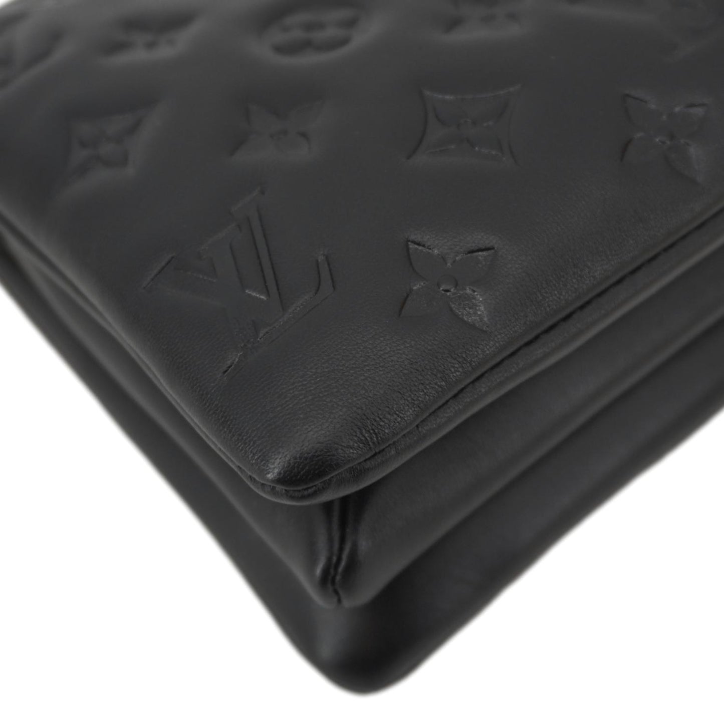 LOUIS VUITTON Coussin BB Monogram Embossed Leather Shoulder Bag Black