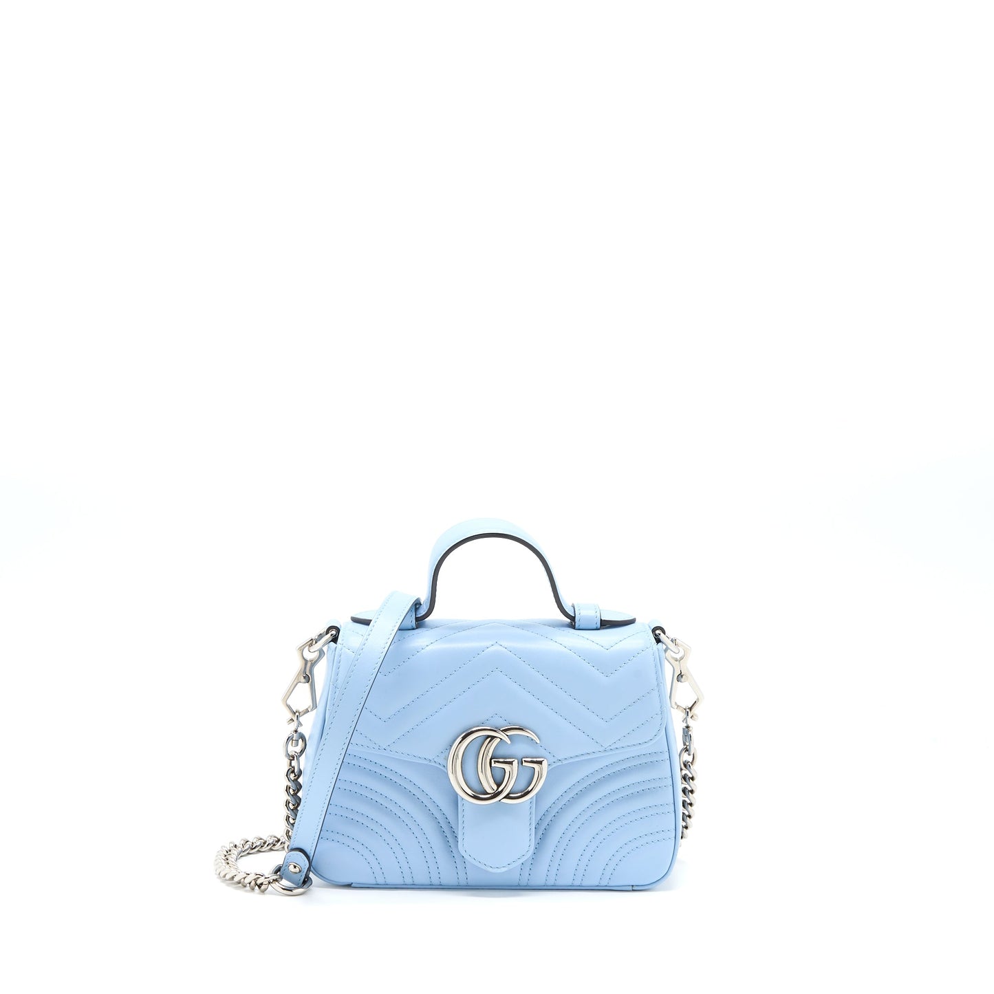 Gucci Marmont Mini Top Handle Purse Calfskin Light Blue