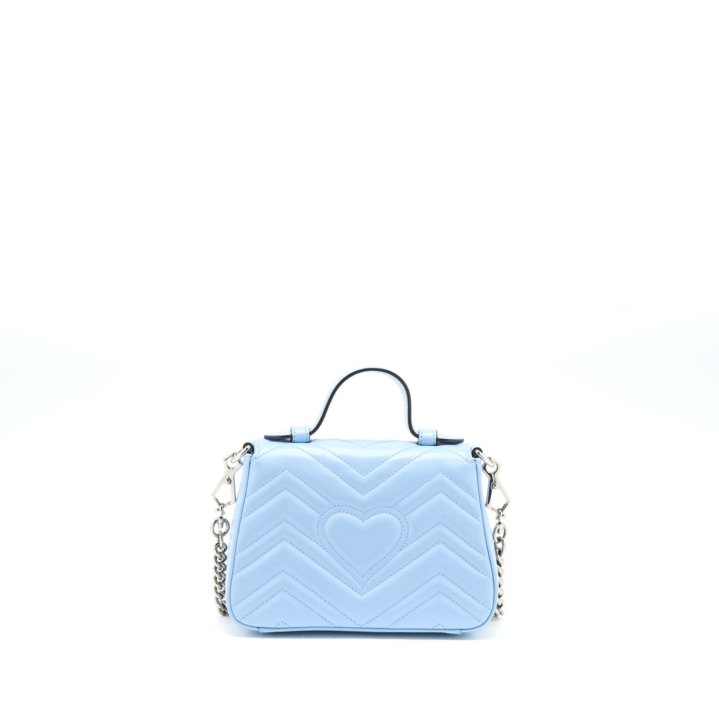 Gucci Marmont Mini Top Handle Purse Calfskin Light Blue