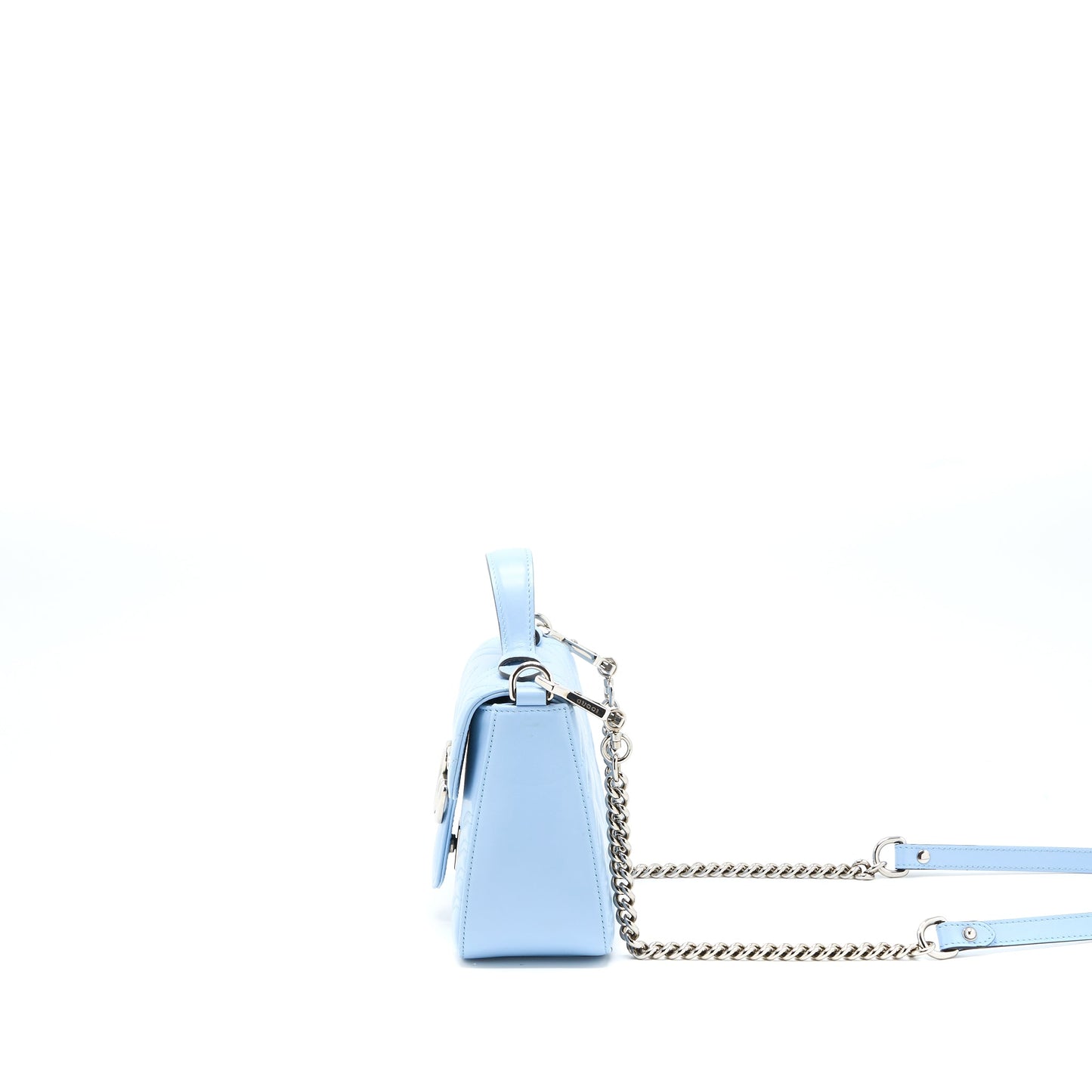 Gucci Marmont Mini Top Handle Purse Calfskin Light Blue
