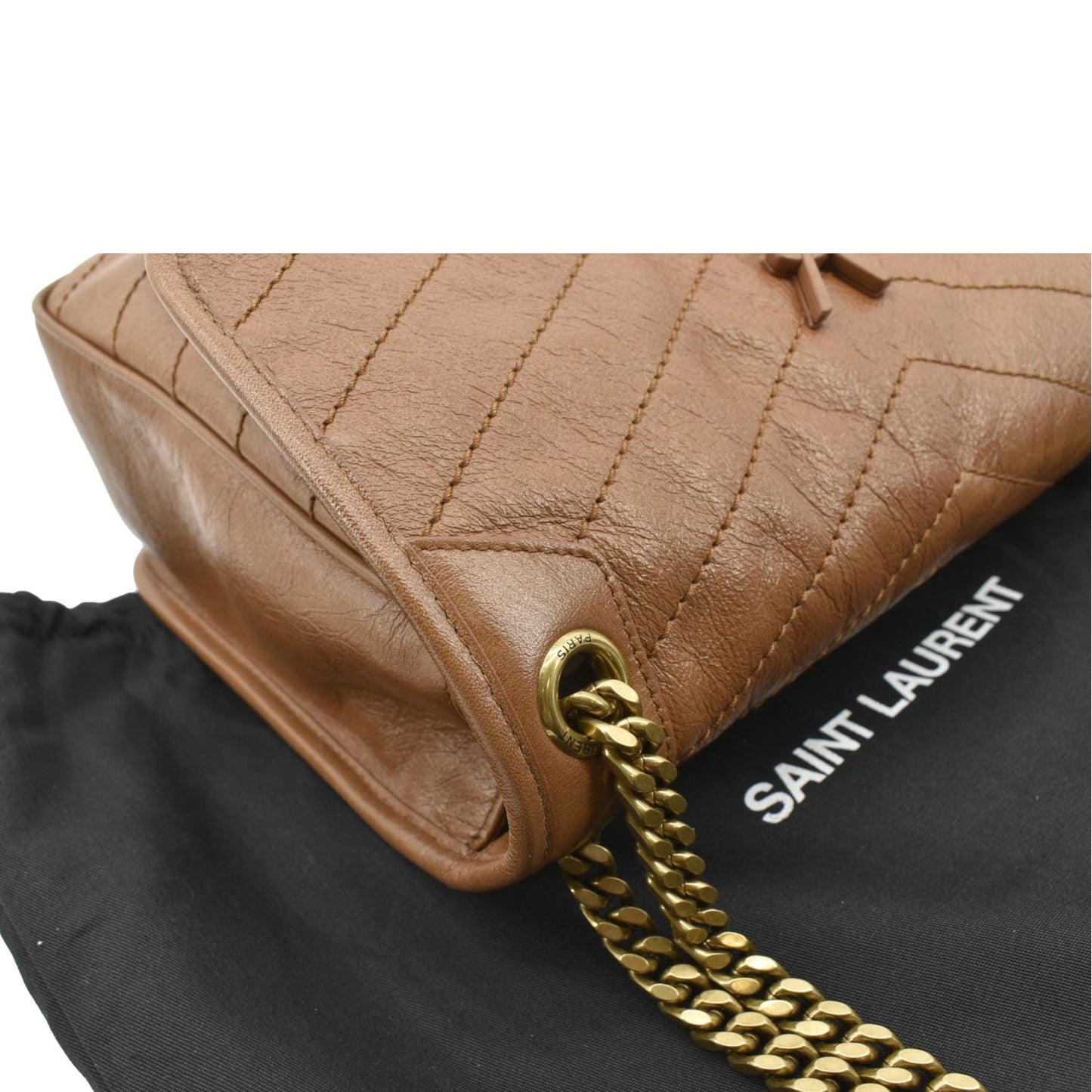 YVES SAINT LAURENT Niki Medium Leather Crossbody Bag Dark Brown