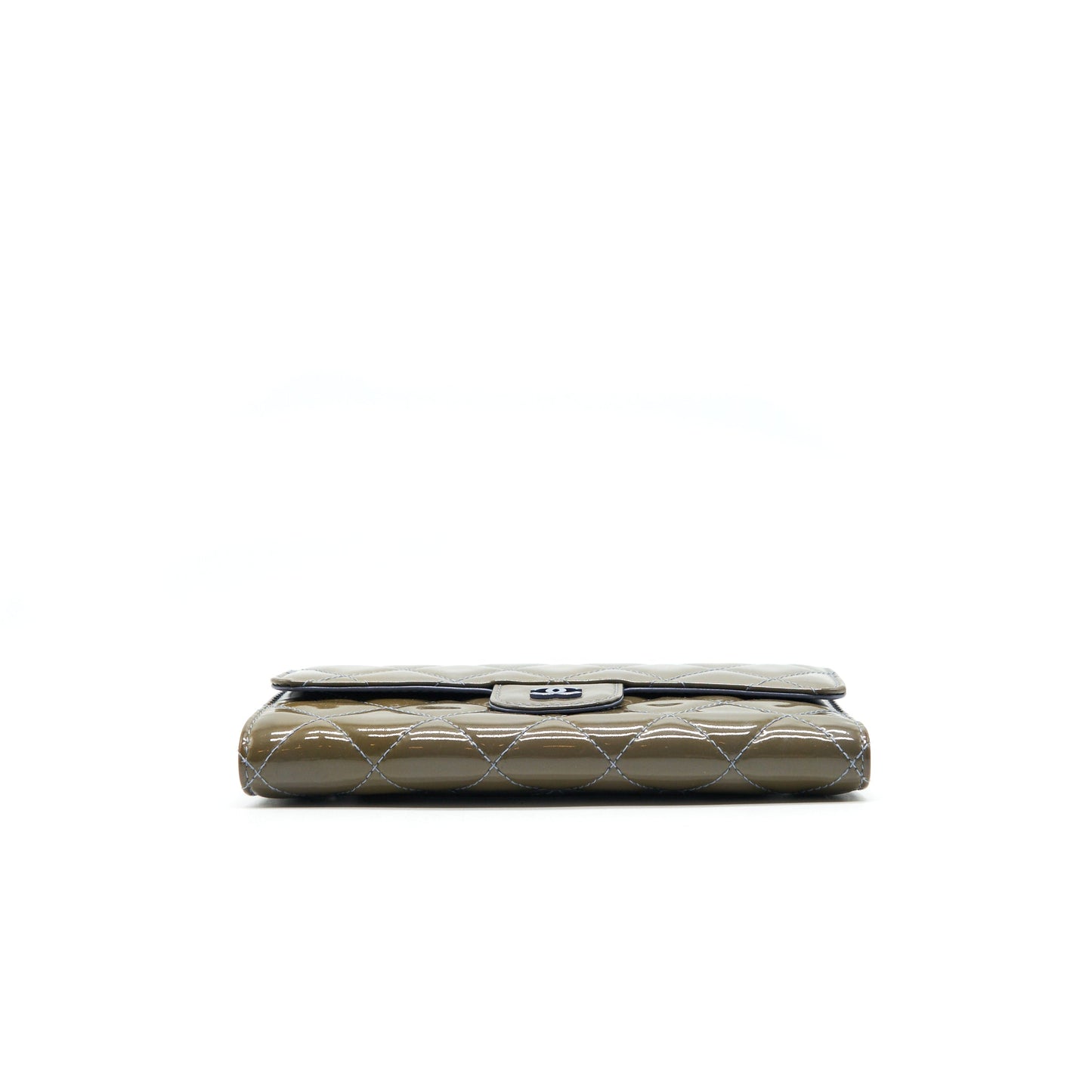 CHANEL FLAP LONG WALLET PATENT LEATHER GREY SHW