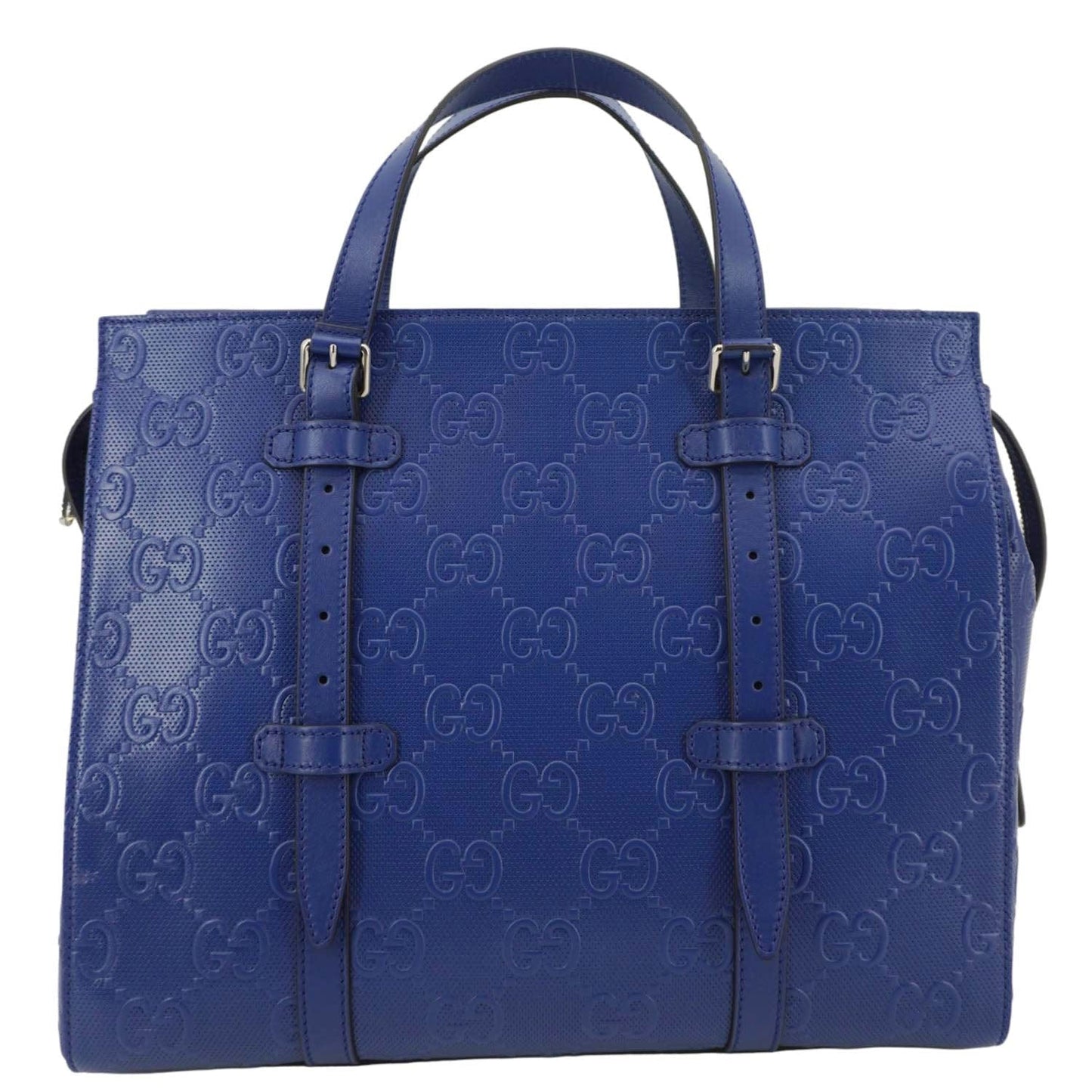 GUCCI Autre Marque GG Embossed Leather Tote Bag Blue 625774