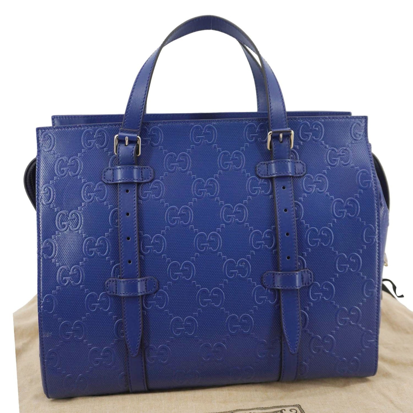 GUCCI Autre Marque GG Embossed Leather Tote Bag Blue 625774