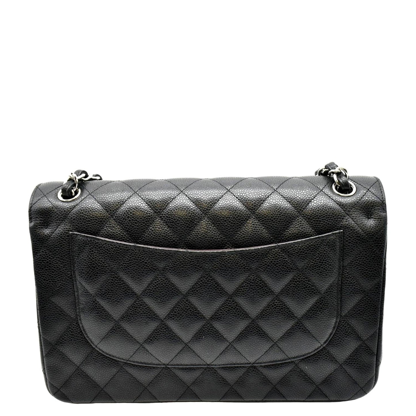 CHANEL Classic Jumbo Double Flap Quilted Caviar Leather Shoulder Bag Black