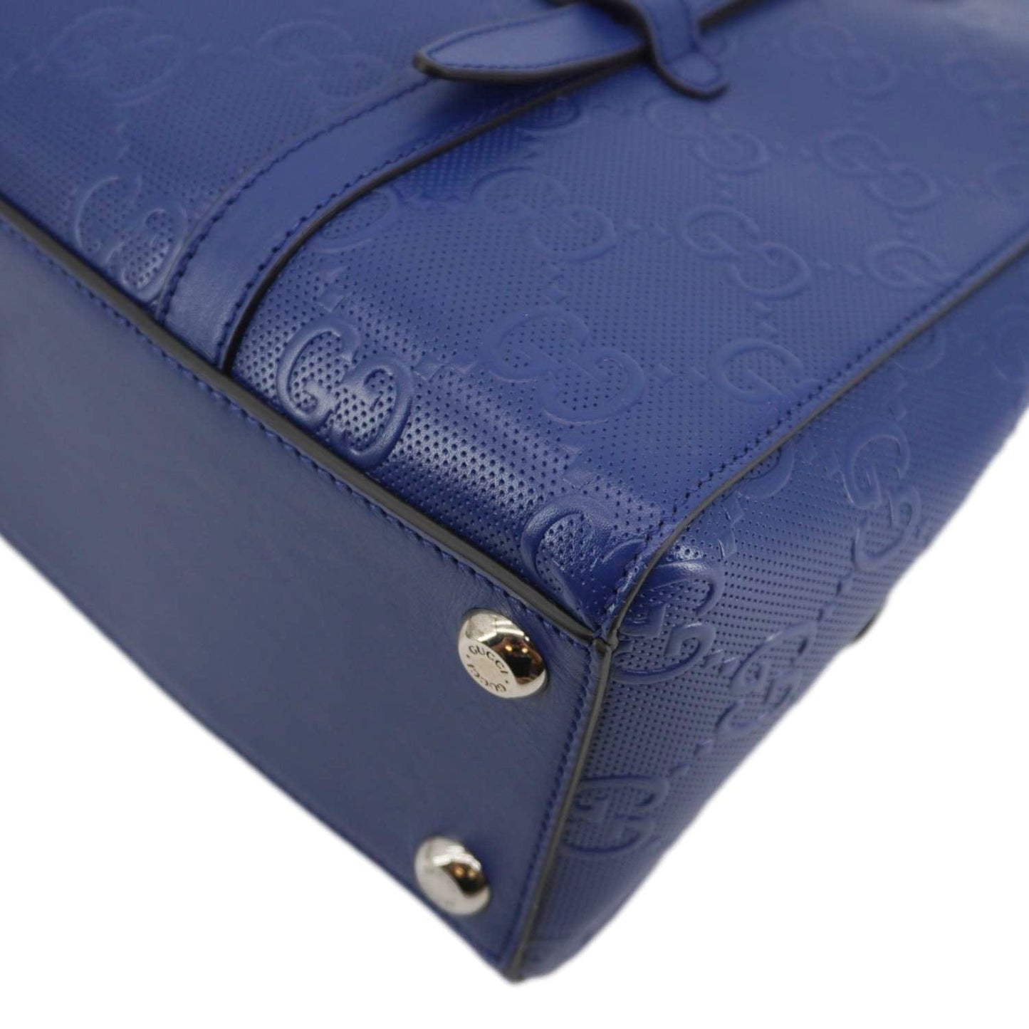 GUCCI Autre Marque GG Embossed Leather Tote Bag Blue 625774