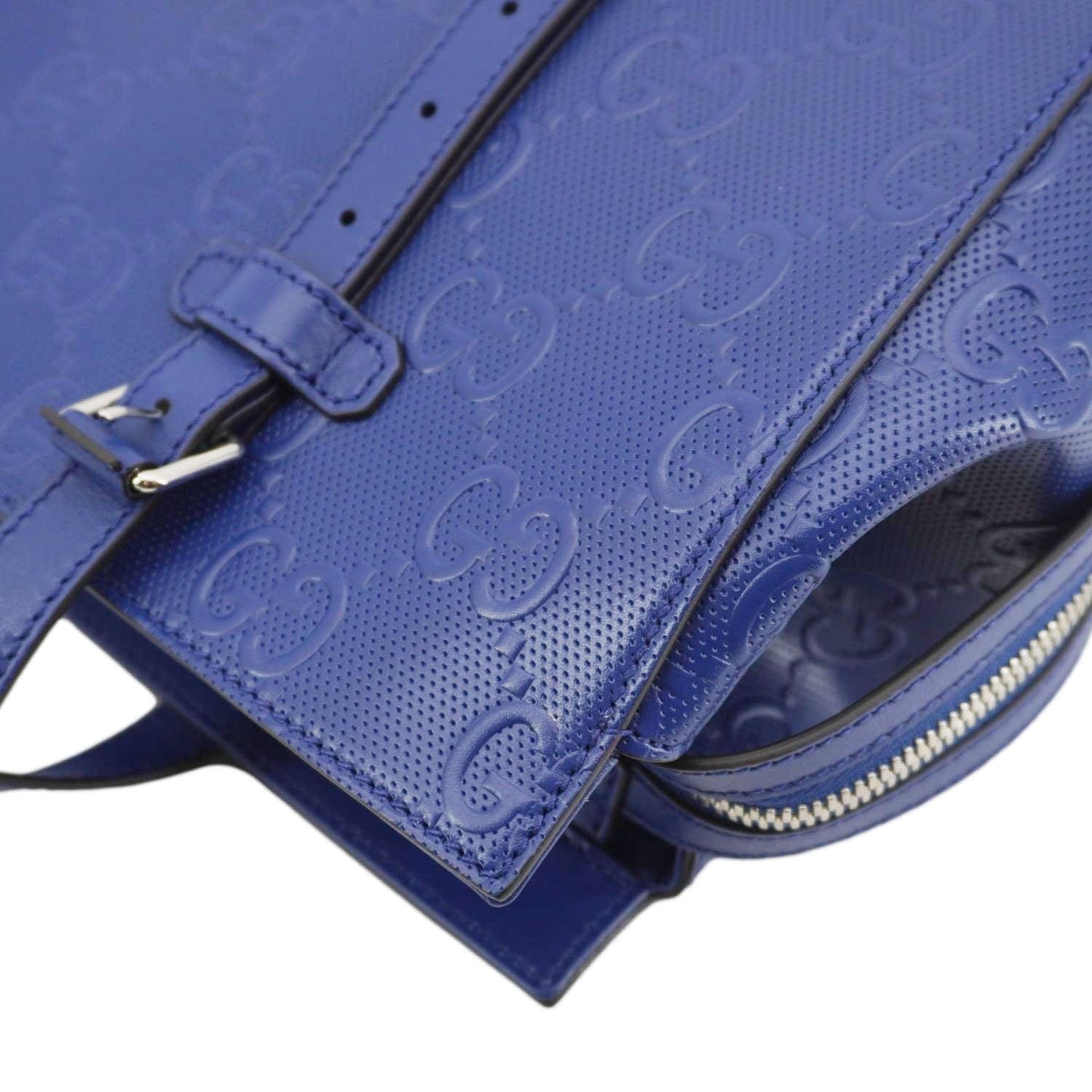 GUCCI Autre Marque GG Embossed Leather Tote Bag Blue 625774