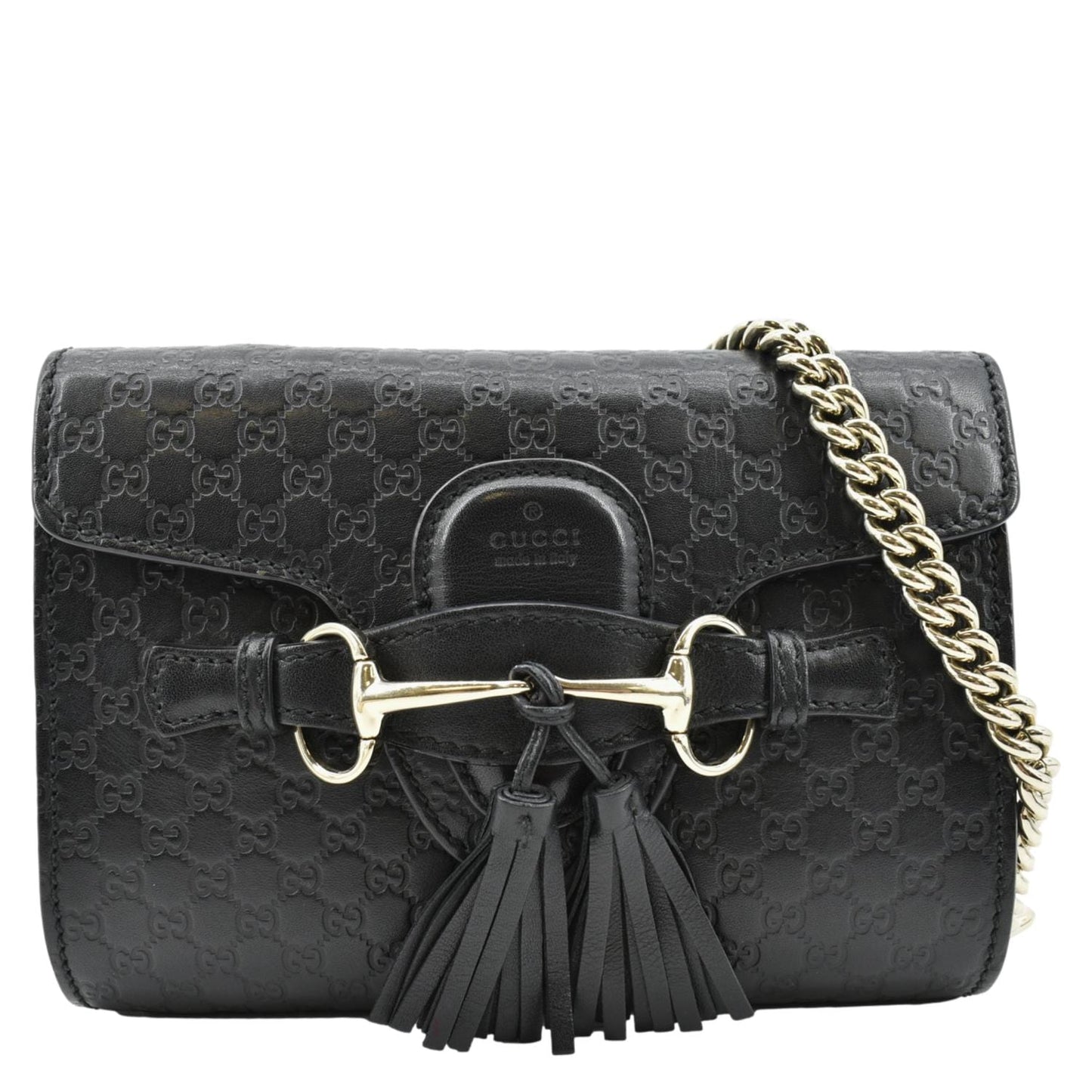 GUCCI Emily Mini Micro GG Leather Shoulder Bag Black 449636