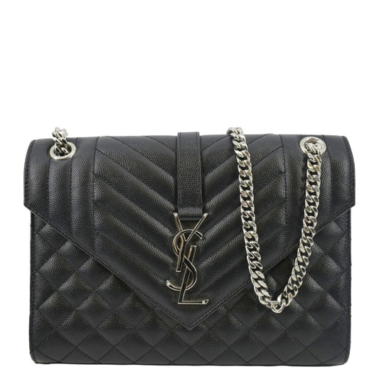 YVES SAINT LAURENT Envelope Medium Matelassé Leather Crossbody Chain Bag Black
