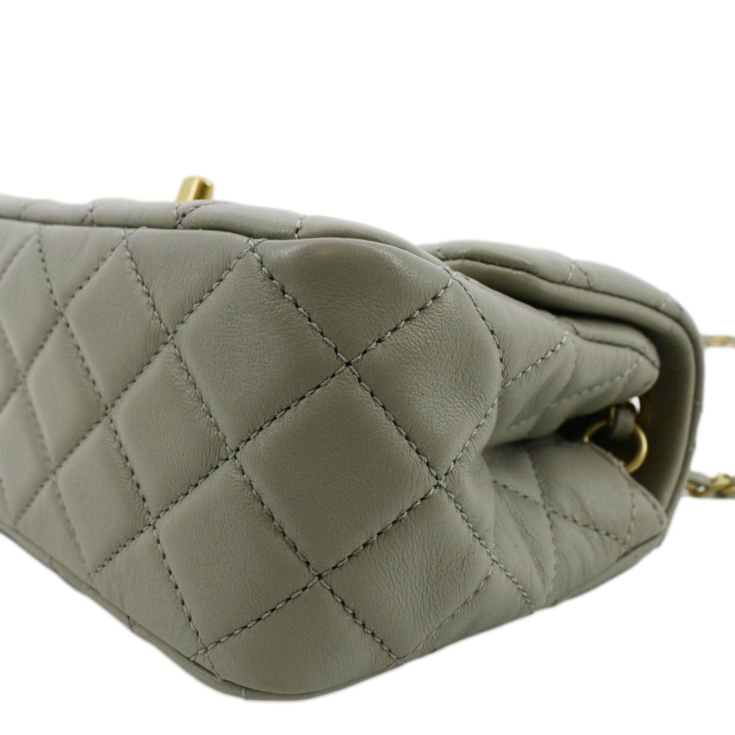 CHANEL CC Pearl Crush Mini Flap Quilted Lambskin Leather Shoulder Bag Light Grey