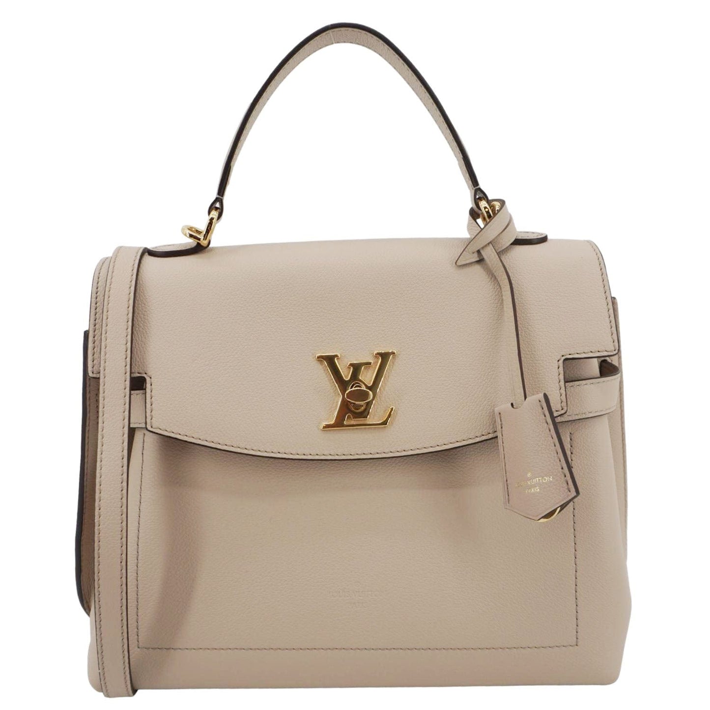 LOUIS VUITTON Lockme Ever MM Leather Shoulder Bag Greige