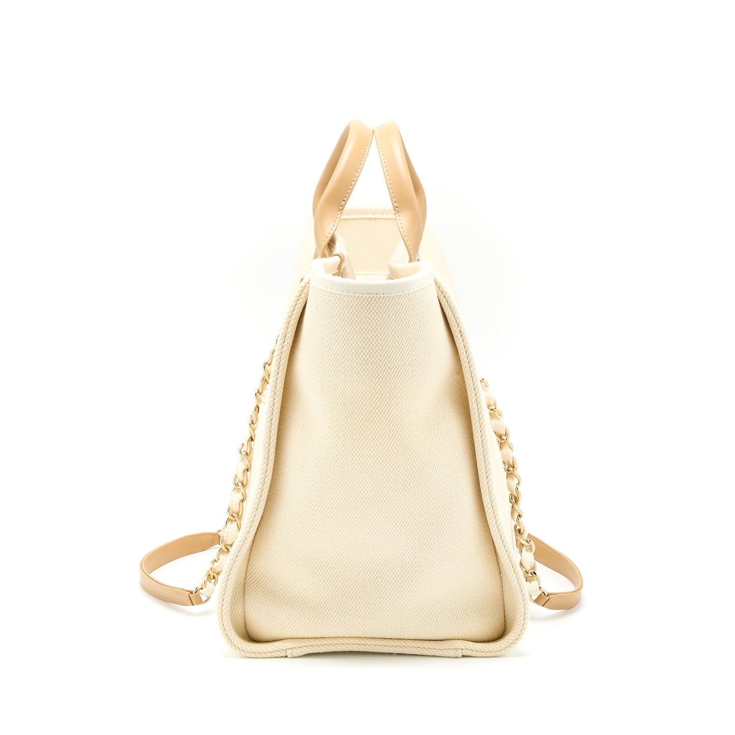 Chanel Deauville Tote Bag Fabric/Leather Creamy White/Beige GHW