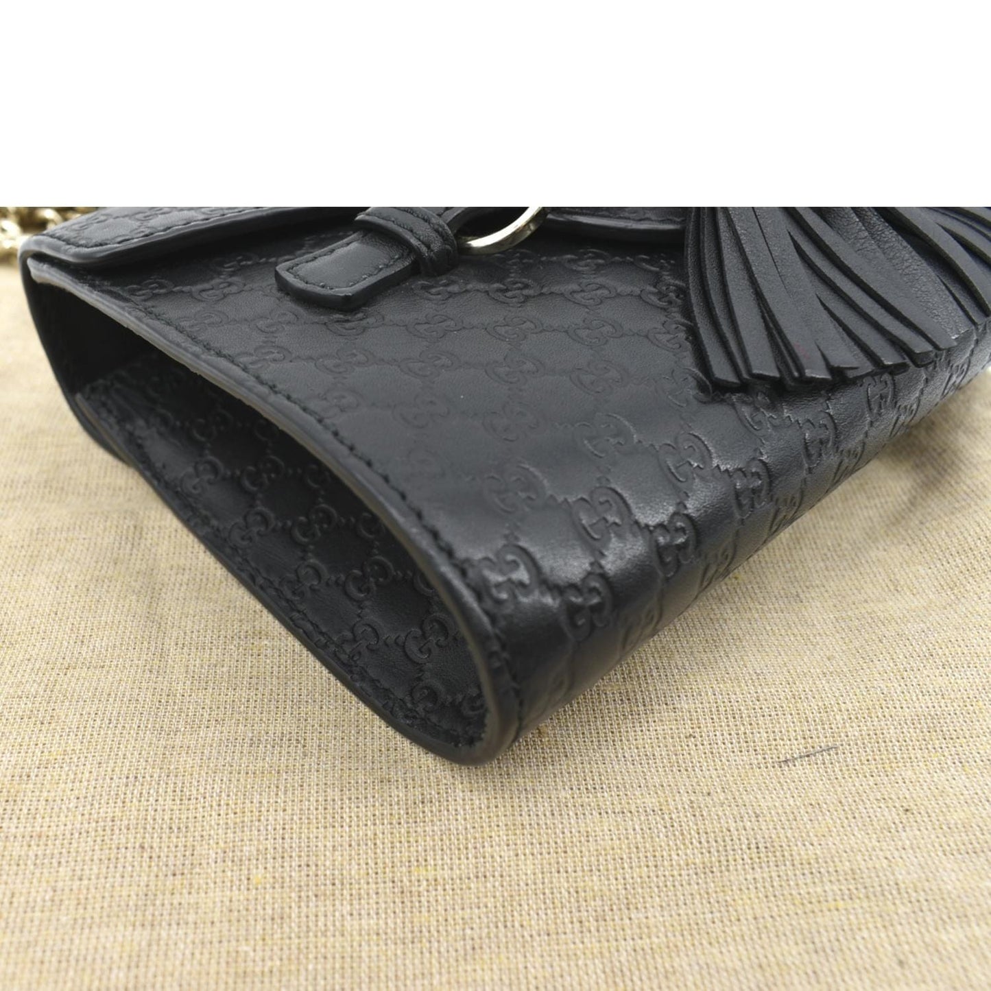 GUCCI Emily Mini Micro GG Leather Shoulder Bag Black 449636