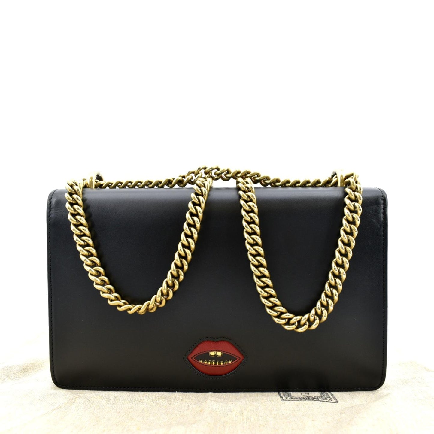 GUCCI Knight Malaga Kid Heart Medium Leather Crossbody Bag Black 431777