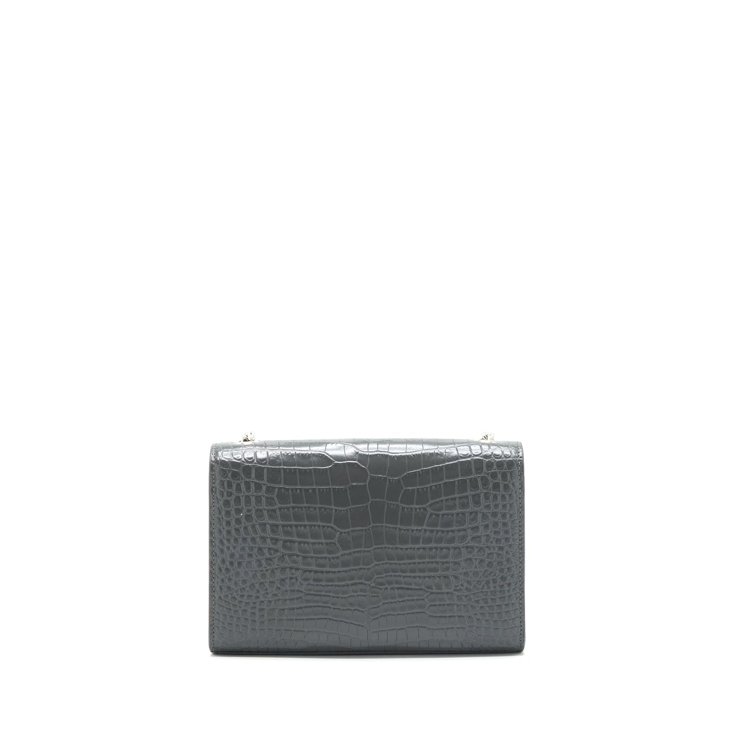 Saint Laurent Kate Tassel Crocodile-Embossed Calfskin Grey