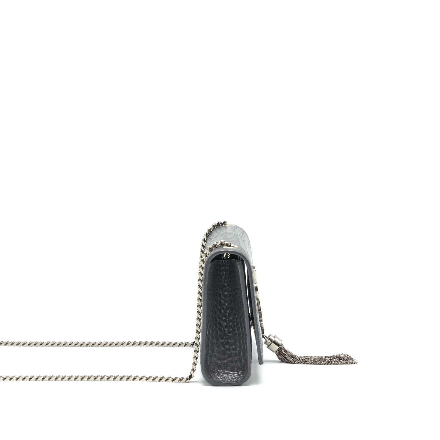 Saint Laurent Kate Tassel Crocodile-Embossed Calfskin Grey