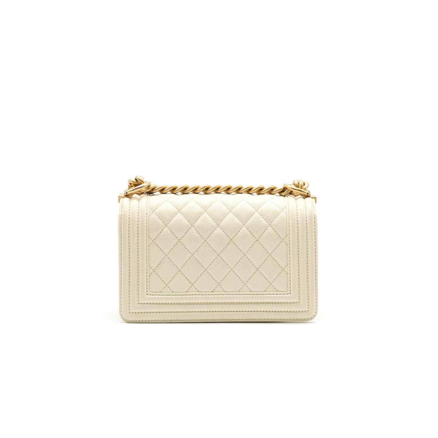 CHANEL SMALL BOY BAG CAVIAR LEATHER GHW IN WHITE