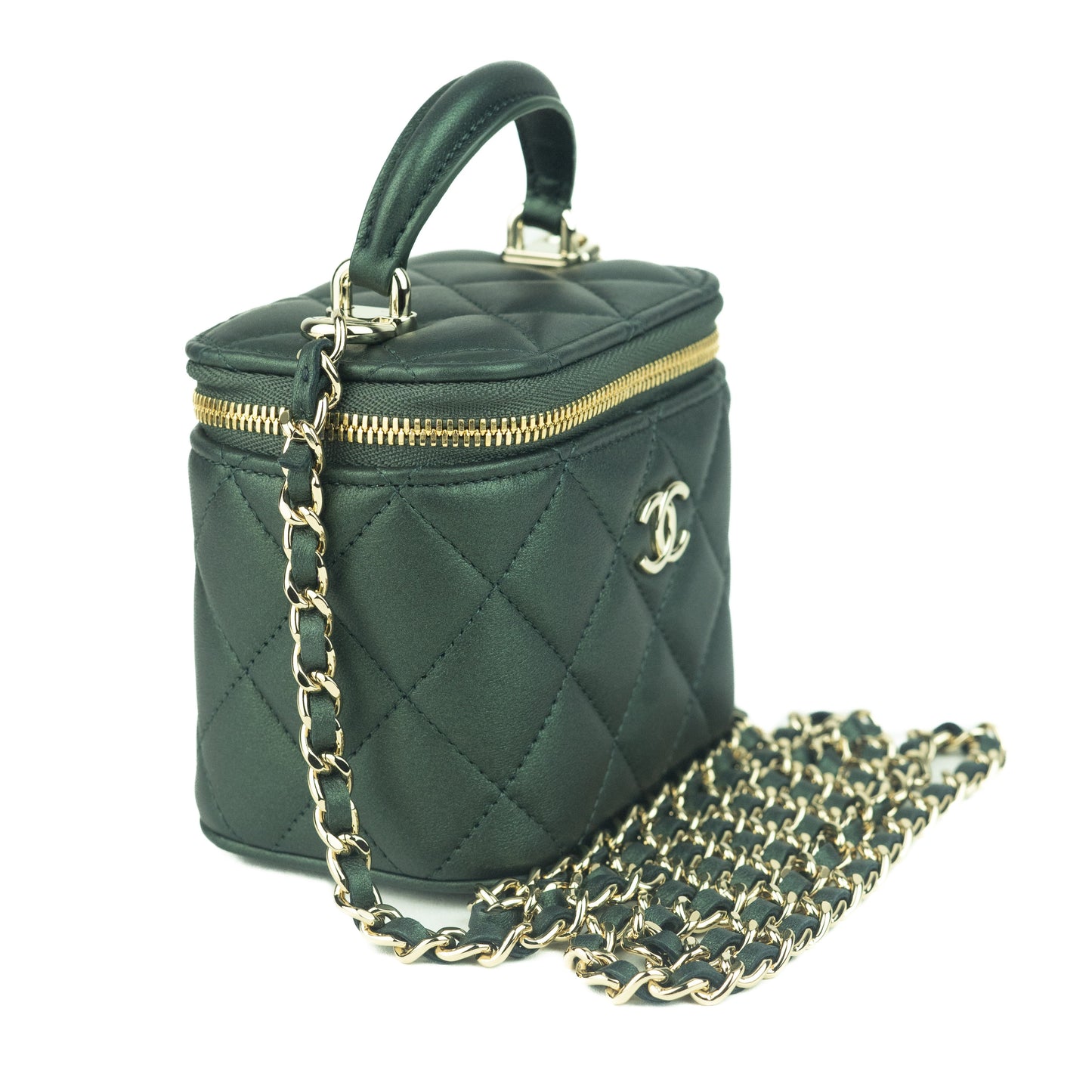 Chanel Small Vanity With Chain in Iridescent dark green