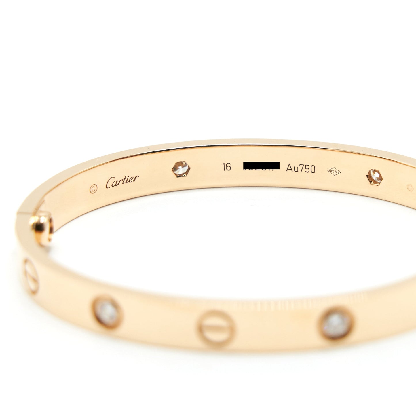 CARTIER SIZE 16 LOVE BRACELET ROSE GOLD 4 DIAMONDS