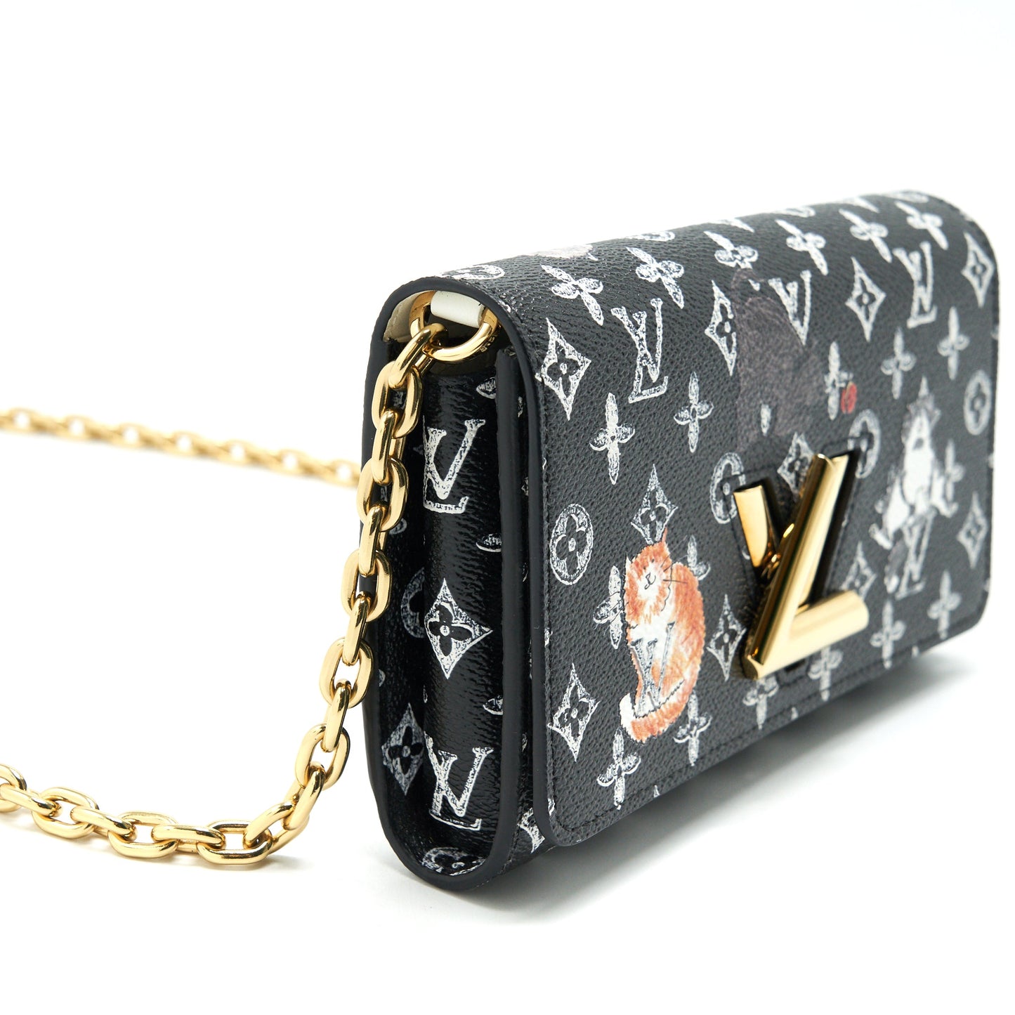 Louis Vuitton Twist Chain Wallet Monogram Catogram Cat Black