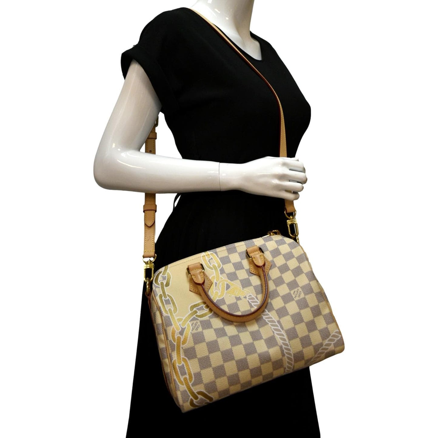 LOUIS VUITTON Nautical Speedy 25 Bandouliere Damier Azur Shoulder Bag White