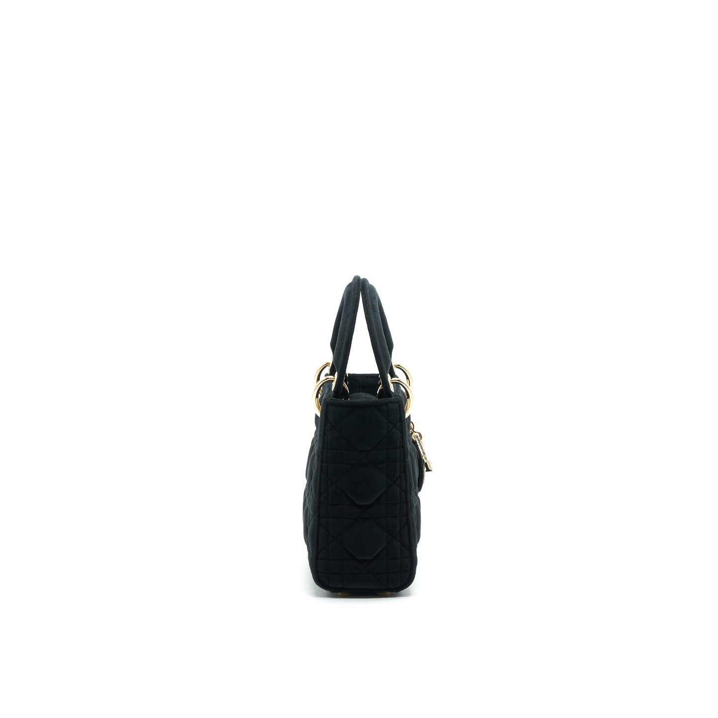 Christian Dior Mini Lady Dior in Velvet Black with Light Gold Hardware and white crystal