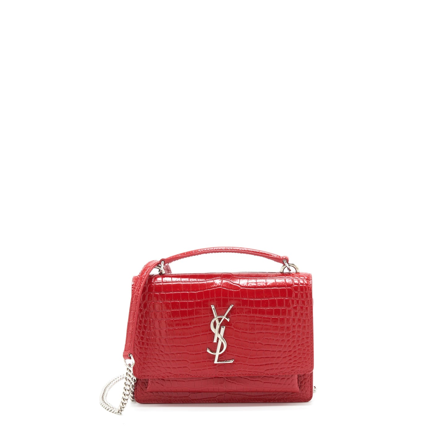 Saint Laurent/ Mini Sunset Crocodile Embossed Red