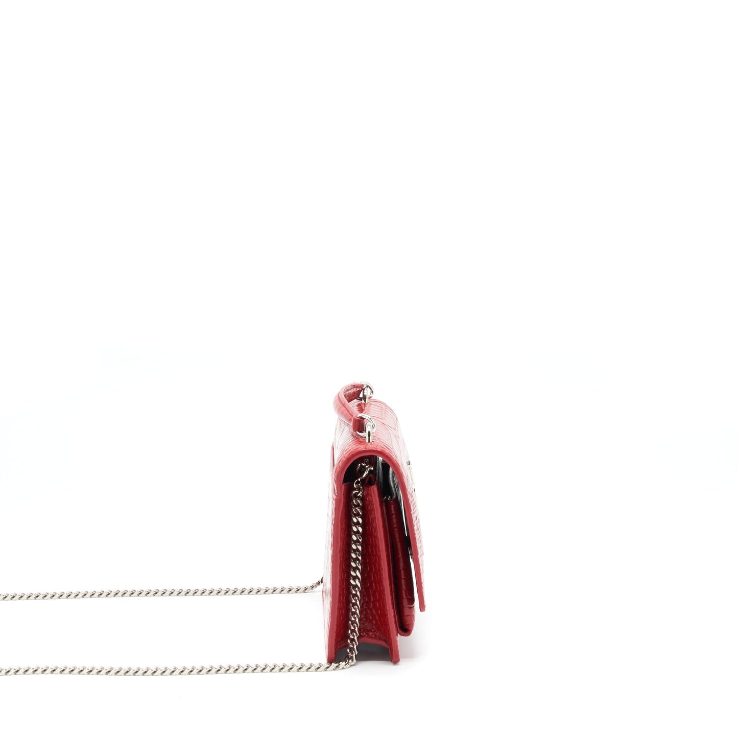 Saint Laurent/ Mini Sunset Crocodile Embossed Red