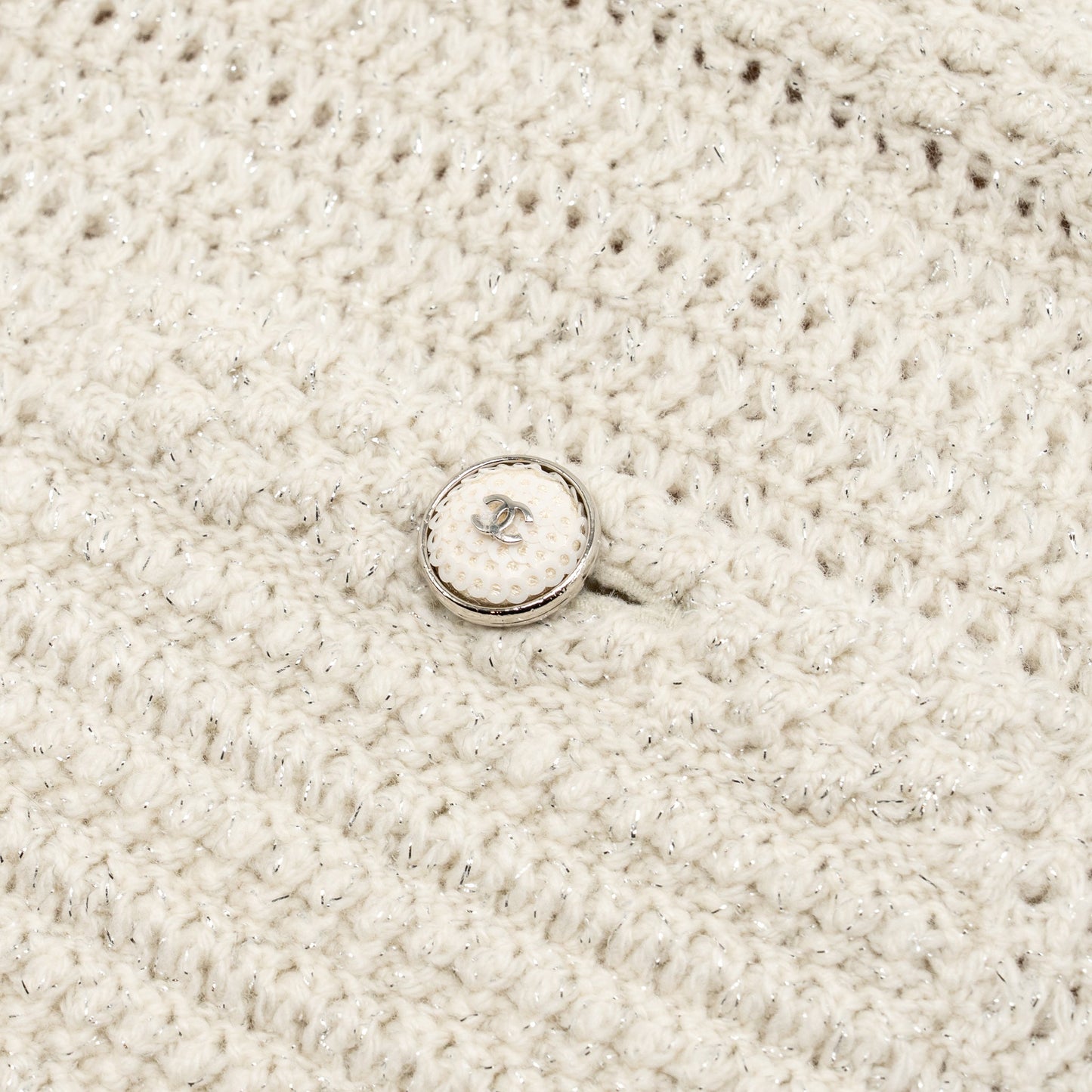 Chanel Size 36 21B Knit Sleeveless Mini Dress Wool Ecru / Silver