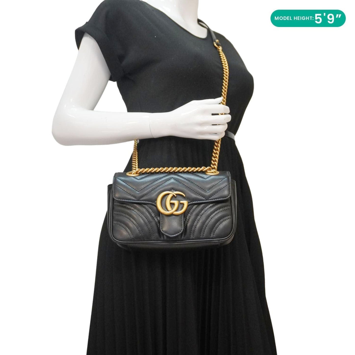 GUCCI GG Marmont Mini Leather Shoulder Bag Black 446744