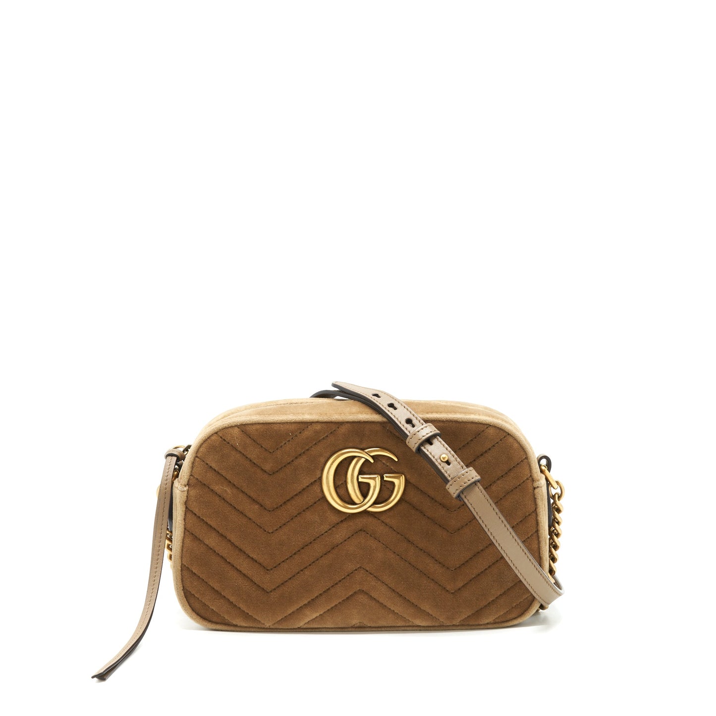 Gucci Marmont Camera Purse Velvet Gold Tan