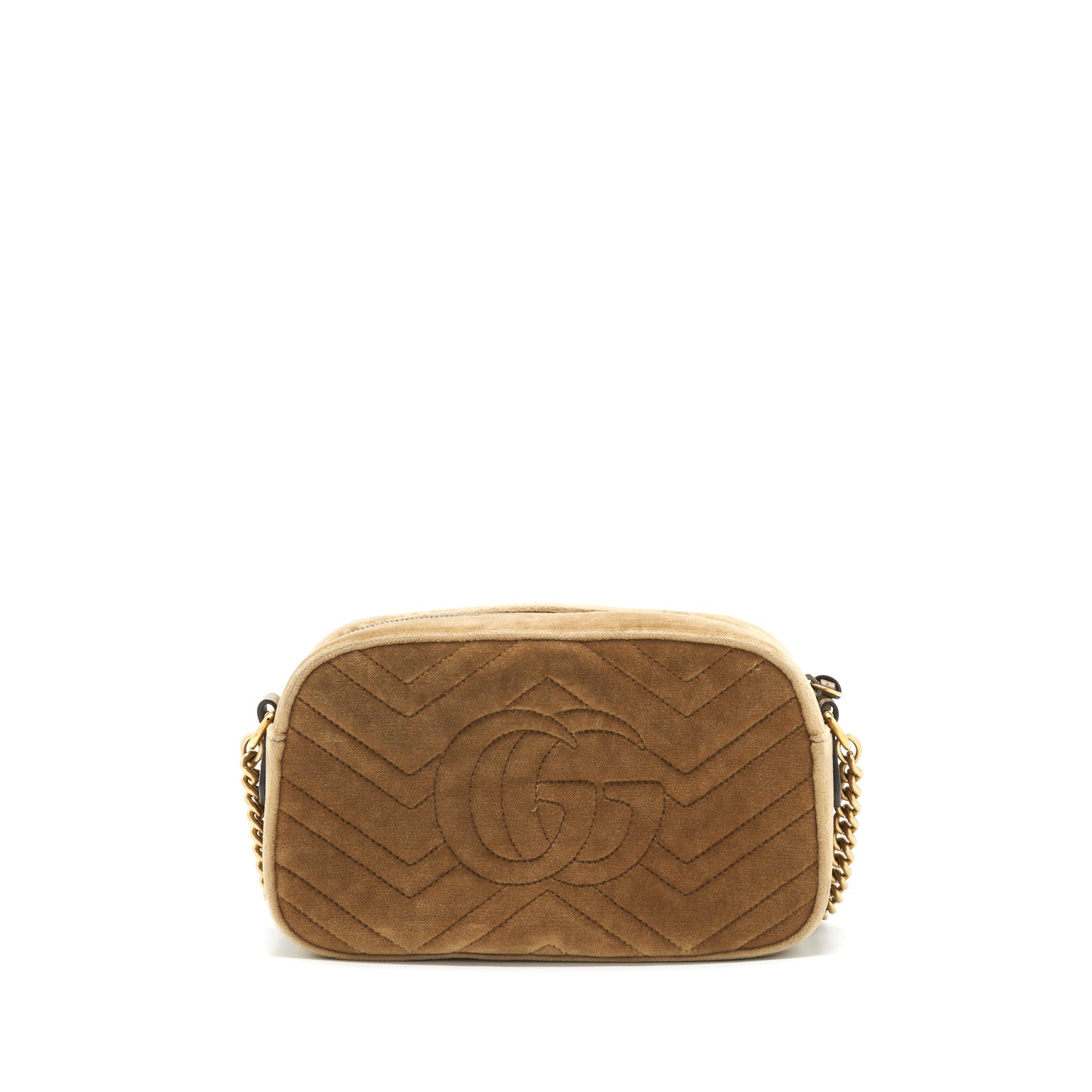 Gucci Marmont Camera Purse Velvet Gold Tan
