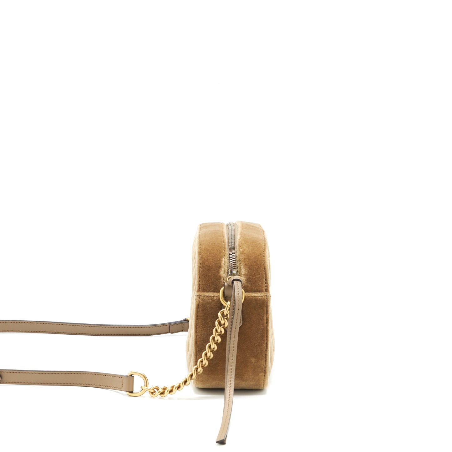 Gucci Marmont Camera Purse Velvet Gold Tan