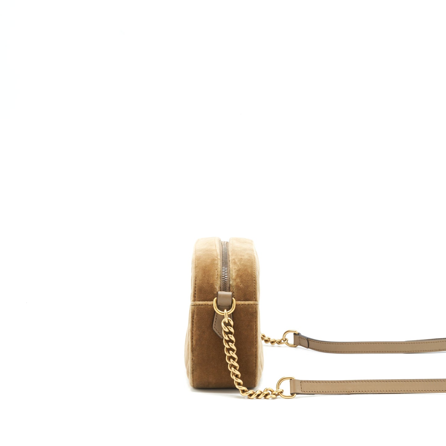 Gucci Marmont Camera Purse Velvet Gold Tan