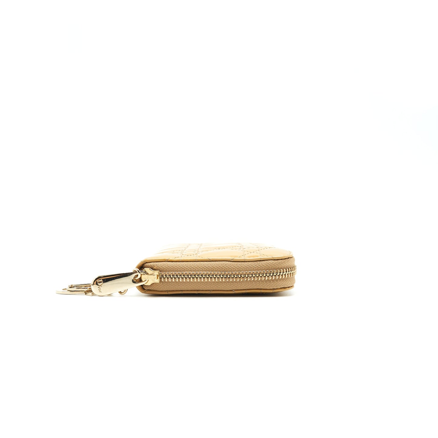 CHRISTIAN Lady Dior Voyager Zip Wallet Beige