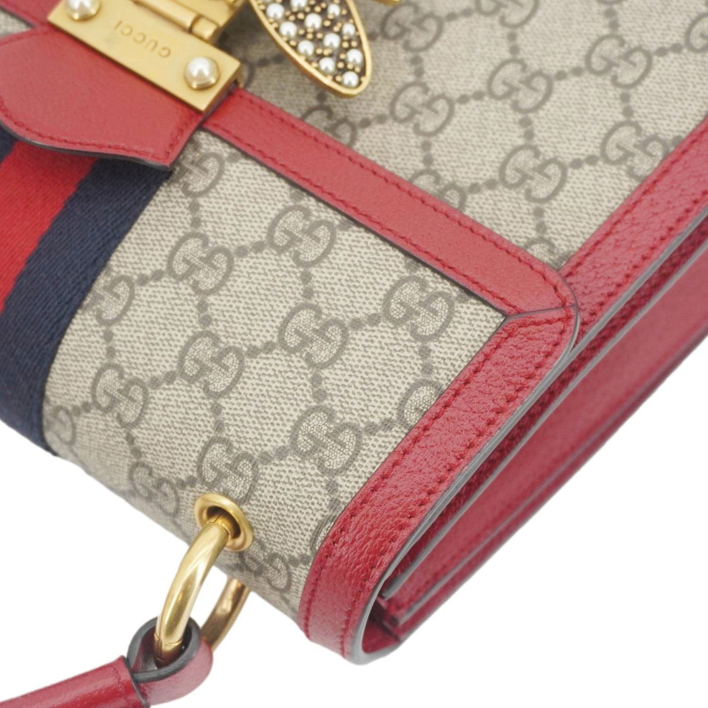 GUCCI Queen Margaret Bee GG Supreme Canvas Shoulder Bag Red 476541